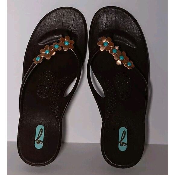 OKAb Wedge Flip Flops Okabashi Women's Sz 10 Thong Sandals Flowers Vegan Peasant - Picture 16 of 16
